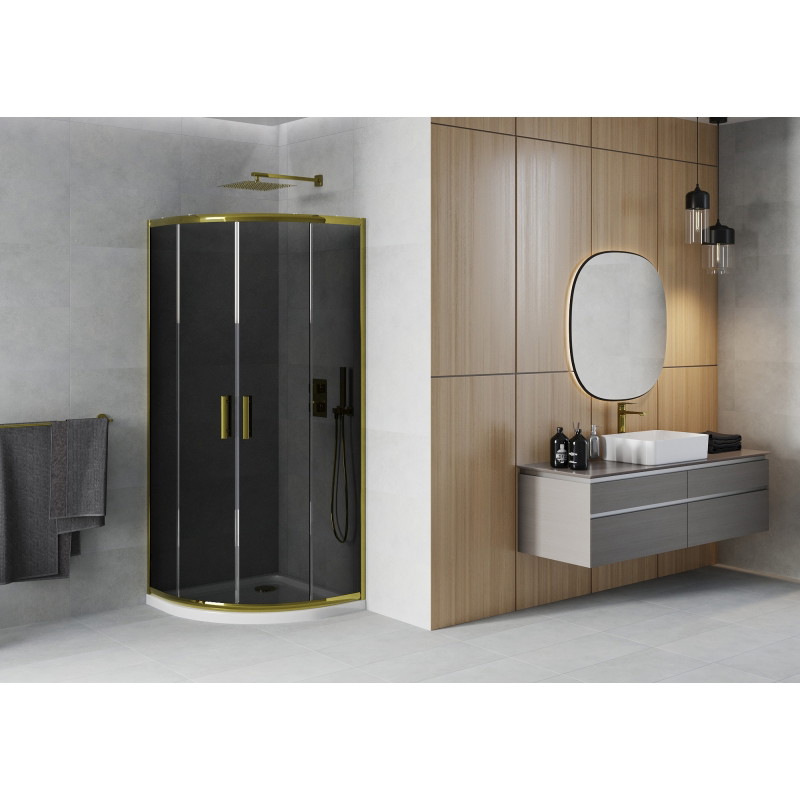 Mexen Rio sprchový kout půlkulatý 90 x 90 cm, grafit, zlatý + vanička Flat, bílý - 863-090-090-50-40-4110G