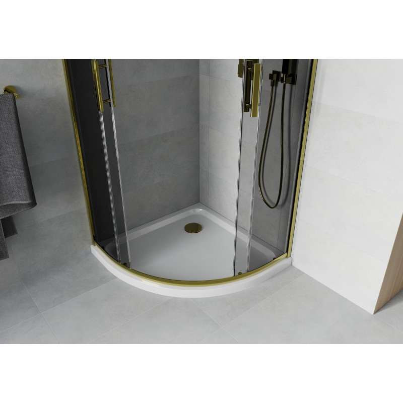 Mexen Rio sprchový kout půlkruhový 90 x 90 cm, grafit, zlatý + Flat sprchová vanička, bílá - 863-090-090-50-40-4110G