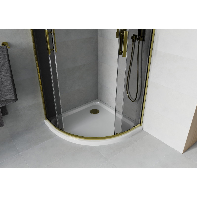 Mexen Rio sprchový kout půlkulatý 90 x 90 cm, grafit, zlatý + vanička Flat, bílý - 863-090-090-50-40-4110G