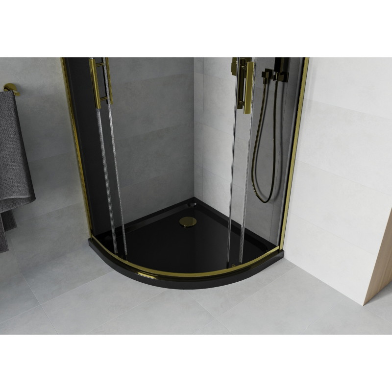 Mexen Rio půlkruhová sprchová kabina 90 x 90 cm, grafit, zlatá + brodzik Flat, černý - 863-090-090-50-40-4170G