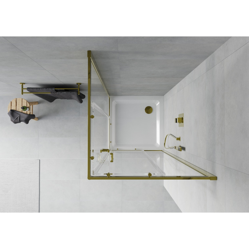 Mexen Rio čtvercový sprchový kout 70 x 70 cm, transparentní, zlatý + sprchová vanička Flat, bílá