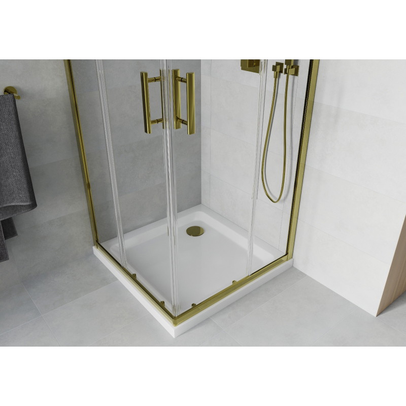 Mexen Rio čtvercová sprchová kabina 80 x 80 cm, transparentní, zlatá + brodzik Flat, bílý - 860-080-080-50-00-4010G