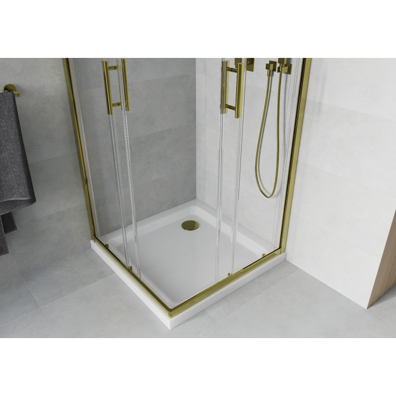 Mexen Rio čtvercová sprchová kabina 80 x 80 cm, průhledná, zlatá + brodzik Flat, bílý - 860-080-080-50-00-4010G