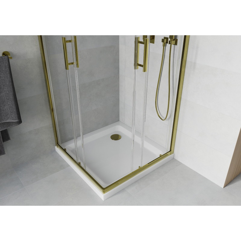 Mexen Rio čtvercová sprchová kabina 80 x 80 cm, transparentní, zlatá + brodzik Flat, bílý - 860-080-080-50-00-4010G