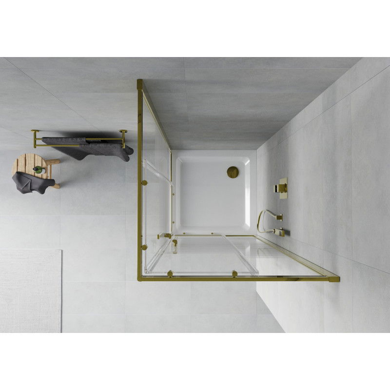 Mexen Rio čtvercový sprchový kout 90 x 90 cm, bílé pruhy, zlatý + plochá vanička, bílá - 860-090-090-50-20-4010G