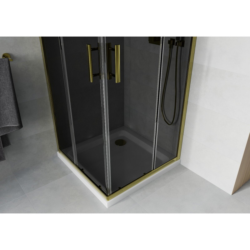 Mexen Rio čtvercová sprchová kabina 90 x 90 cm, grafit, zlatá + sprchová vanička Flat, bílá - 860-090-090-50-40-4010G