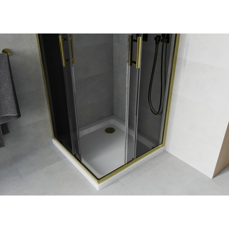 Mexen Rio čtvercová sprchová kabina 90 x 90 cm, grafit, zlatá + sprchová vanička Flat, bílá - 860-090-090-50-40-4010G