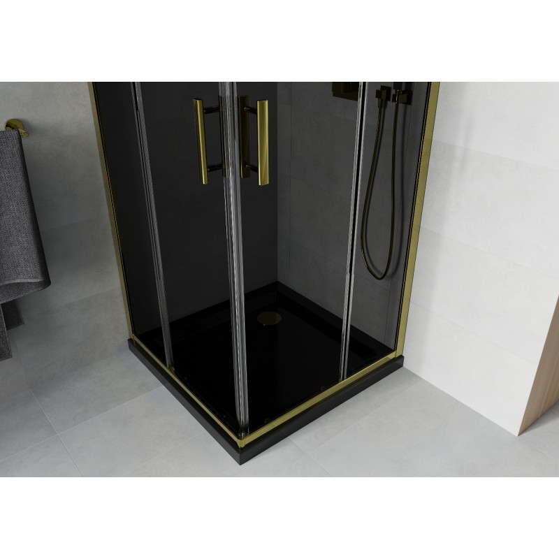 Mexen Rio čtvercová sprchová kabina 80 x 80 cm, grafit, zlatá + vanička Flat, černá - 860-080-080-50-40-4070G
