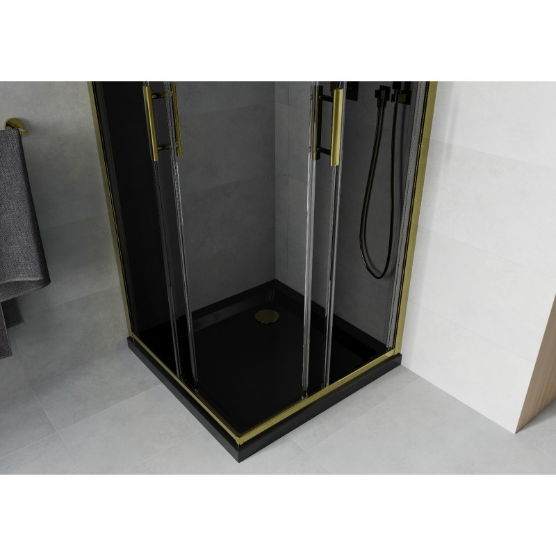 Mexen Rio čtvercová sprchová kabina 80 x 80 cm, grafit, zlatá + vanička Flat, černá - 860-080-080-50-40-4070G