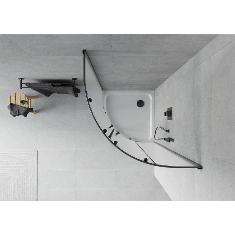 Mexen Rio sprchový kout půlkruhový 80 x 80 cm, matný, černý + vanička Flat, bílá - 863-080-080-70-30-4110B