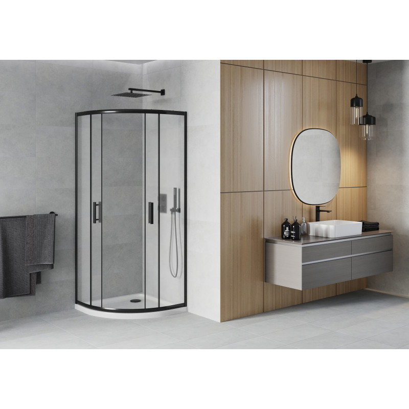 Mexen Rio sprchový kout půlkruhový 90 x 90 cm, matný, černý + vanička Flat, bílý - 863-090-090-70-30-4110B