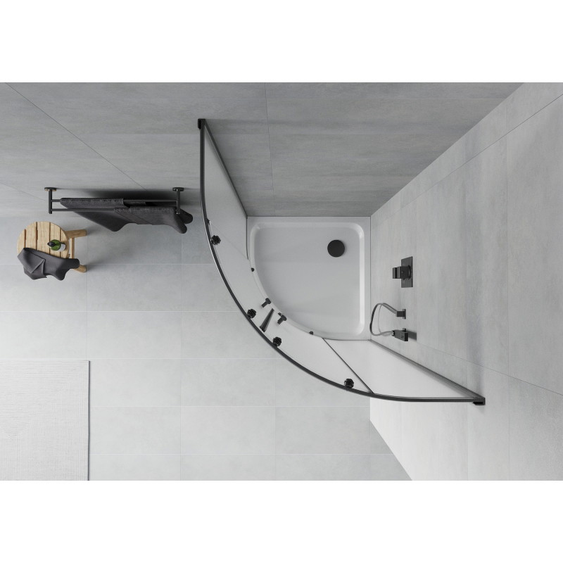 Mexen Rio sprchový kout půlkruhový 90 x 90 cm, matný, černý + vanička Flat, bílá - 863-090-090-70-30-4110B