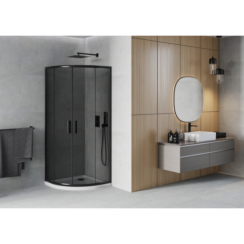 Mexen Rio sprchový kout půlkruhový 80 x 80 cm, grafit, černý + vanička Flat, bílá - 863-080-080-70-40-4110B