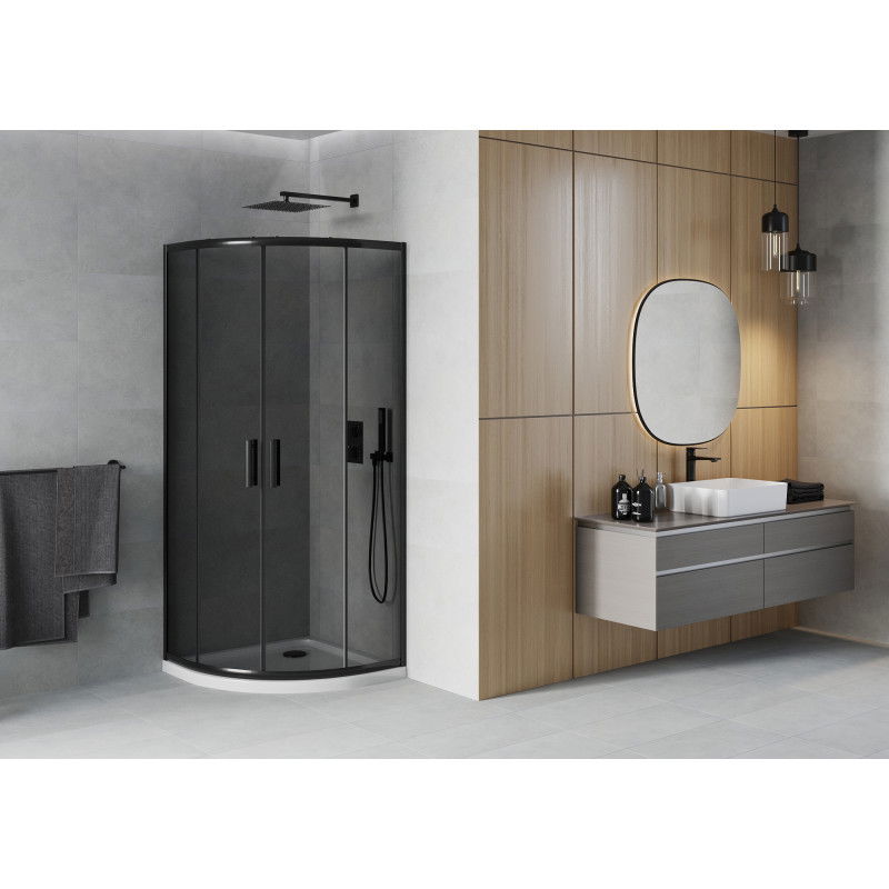 Mexen Rio sprchový kout půlkruhový 90 x 90 cm, grafit, černá + vanička Flat, bílá - 863-090-090-70-40-4110B