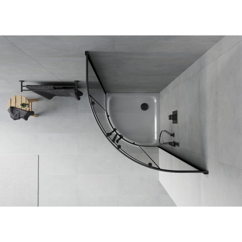 Mexen Rio půlkruhová sprchová kabina 90 x 90 cm, grafit, černá + brodzik Flat, bílý - 863-090-090-70-40-4110B