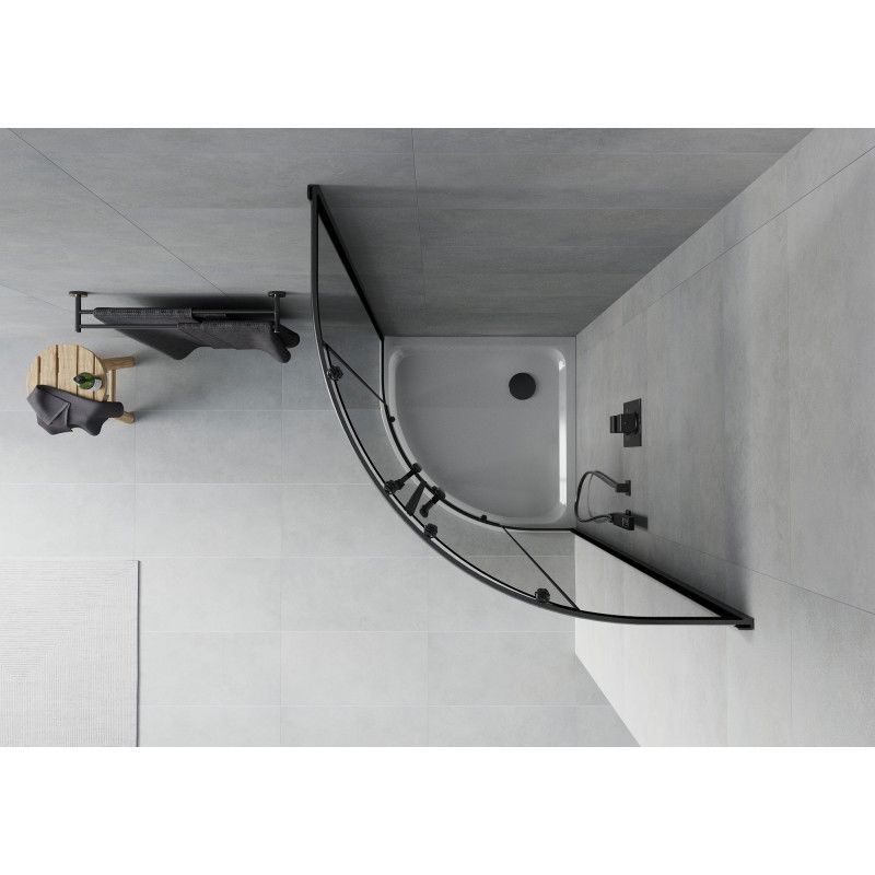 Mexen Rio sprchový kout půlkruhový 90 x 90 cm, grafit, černá + vanička Flat, bílá - 863-090-090-70-40-4110B