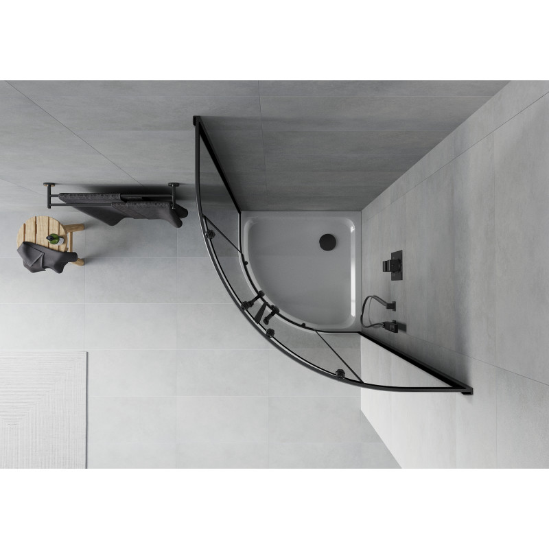 Mexen Rio sprchový kout půlkruhový 90 x 90 cm, grafit, černý + vanička Flat, bílý - 863-090-090-70-40-4110B