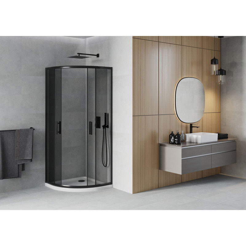 Mexen Rio sprchový kout půlkruhový 90 x 90 cm, grafit, černá + vanička Flat, bílá - 863-090-090-70-40-4110B
