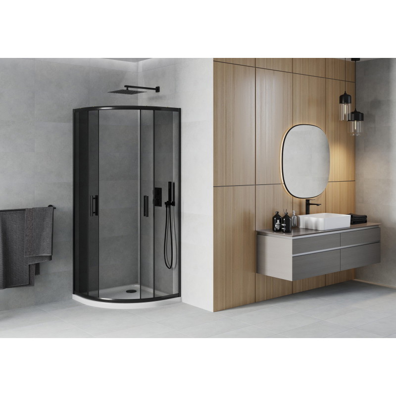 Mexen Rio sprchový kout půlkruhový 90 x 90 cm, grafit, černý + vanička Flat, bílý - 863-090-090-70-40-4110B
