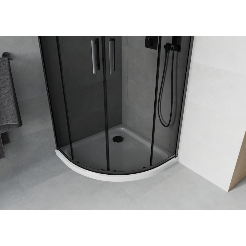 Mexen Rio sprchový kout půlkruhový 90 x 90 cm, grafit, černý + vanička Flat, bílý - 863-090-090-70-40-4110B