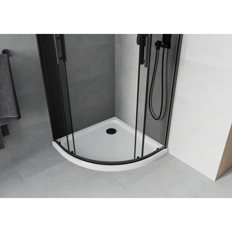Mexen Rio sprchový kout půlkruhový 90 x 90 cm, grafit, černý + vanička Flat, bílý - 863-090-090-70-40-4110B