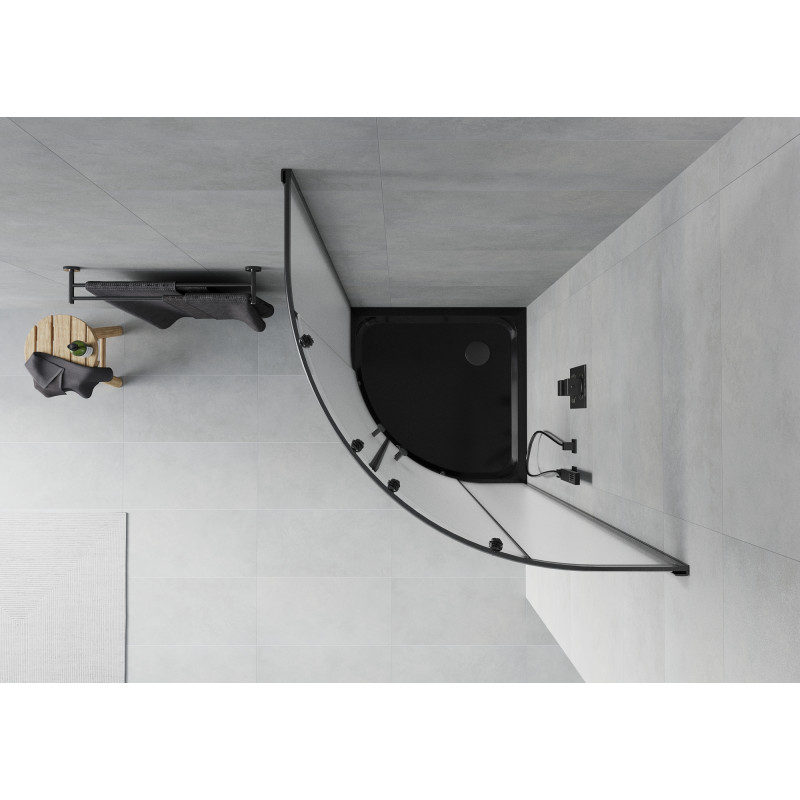 Mexen Rio sprchový kout půlkruhový 80 x 80 cm, matný, černý + vanička Flat, černá - 863-080-080-70-30-4170B