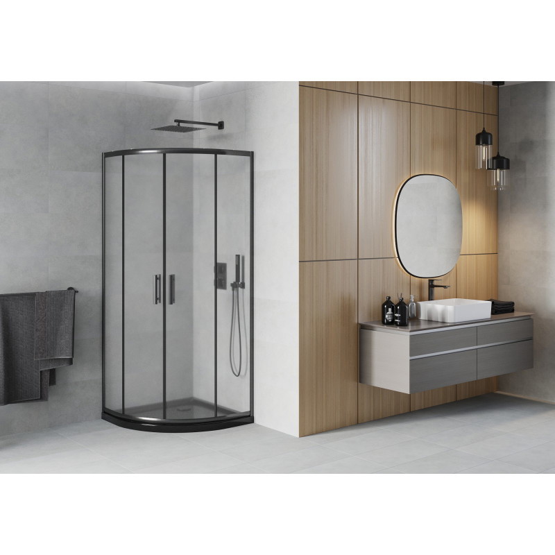 Mexen Rio sprchový kout půlkruhový 80 x 80 cm, matný, černý + vanička Flat, černá - 863-080-080-70-30-4170B
