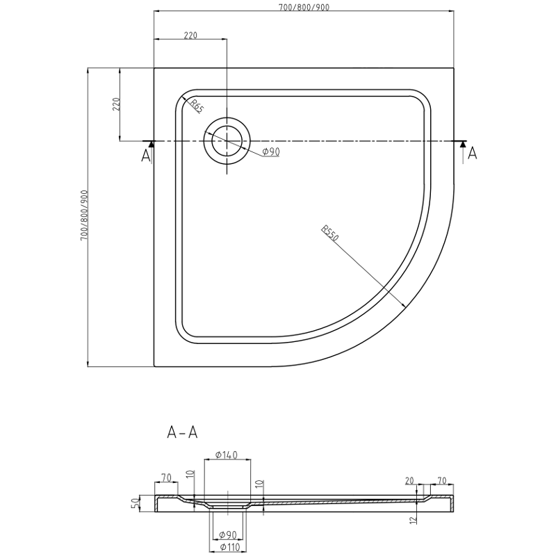 Mexen Rio polokruhová sprchová kabina 90 x 90 cm, matná, černá + Flat vanička, černá - 863-090-090-70-30-4170B