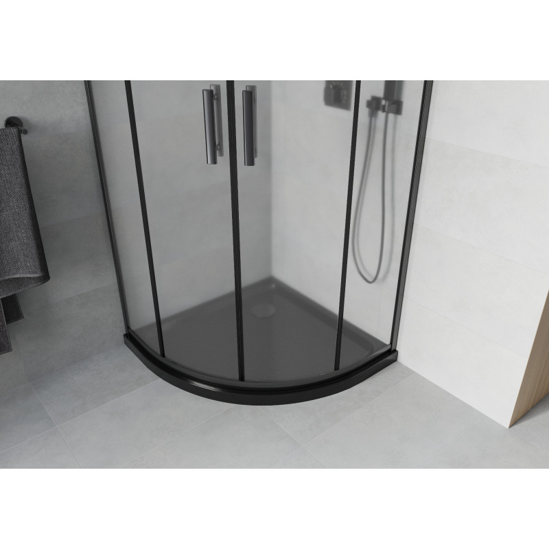 Mexen Rio polokruhová sprchová kabina 90 x 90 cm, matná, černá + Flat vanička, černá - 863-090-090-70-30-4170B