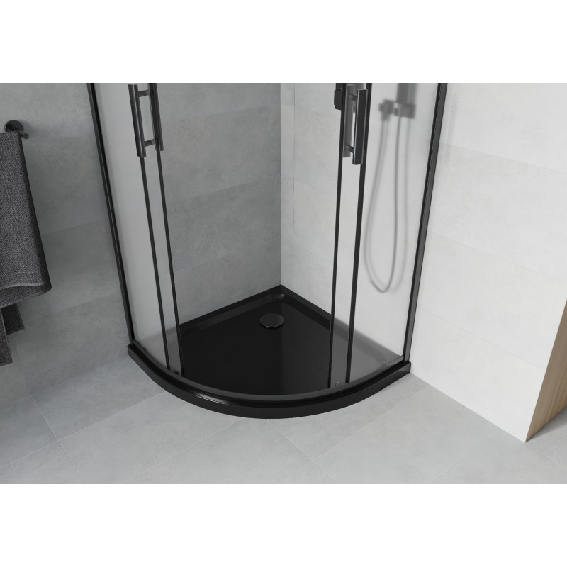 Mexen Rio polokruhová sprchová kabina 90 x 90 cm, matná, černá + Flat vanička, černá - 863-090-090-70-30-4170B