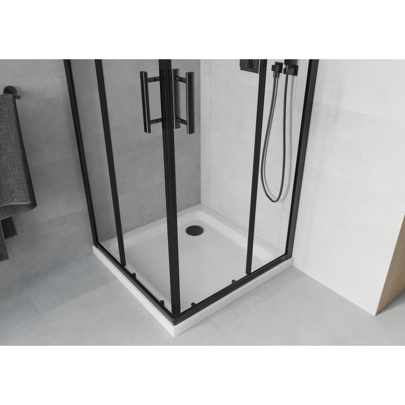 Mexen Rio čtvercová sprchová kabina 90 x 90 cm, transparentní, černá + vanička Flat, bílá - 860-090-090-70-00-4010B