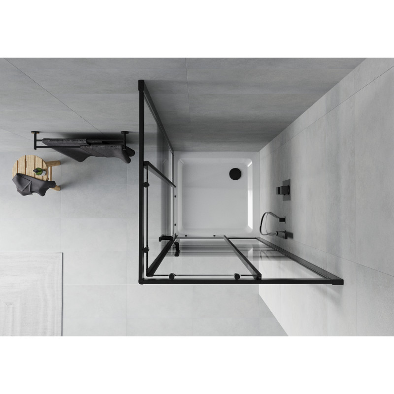 Mexen Rio čtvercová sprchová kabina 90 x 90 cm, černé pruhy, černá + vanička Flat, bílý - 860-090-090-70-20-4010B