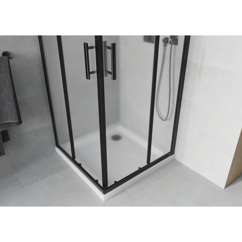 Mexen Rio čtvercová sprchová kabina 90 x 90 cm, matná, černá + sprchová vanička Flat, bílá - 860-090-090-70-30-4010B