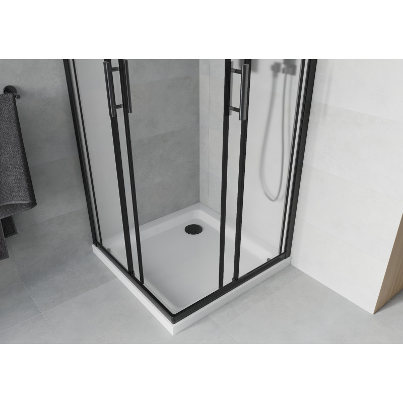 Mexen Rio čtvercová sprchová kabina 90 x 90 cm, matná, černá + sprchová vanička Flat, bílá - 860-090-090-70-30-4010B