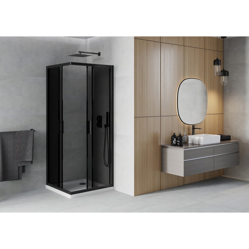 Mexen Rio čtvercová sprchová kabina 70 x 70 cm, grafit, černá + sprchová vanička Flat, bílá - 860-070-070-70-40-4010B