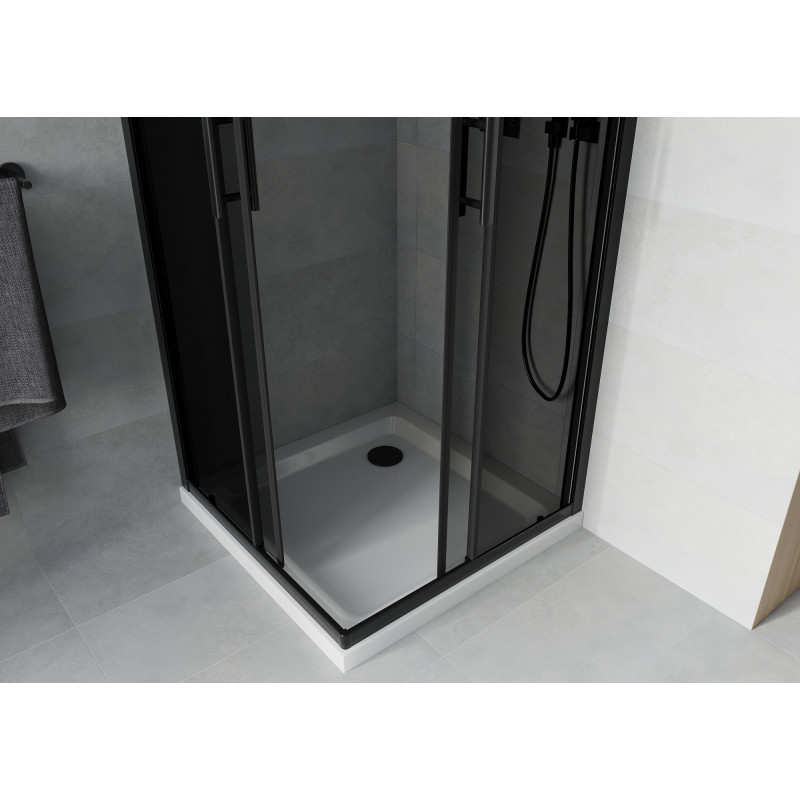 Mexen Rio čtvercová sprchová kabina 90 x 90 cm, grafitová, černá + vanička Flat, bílá - 860-090-090-70-40-4010B