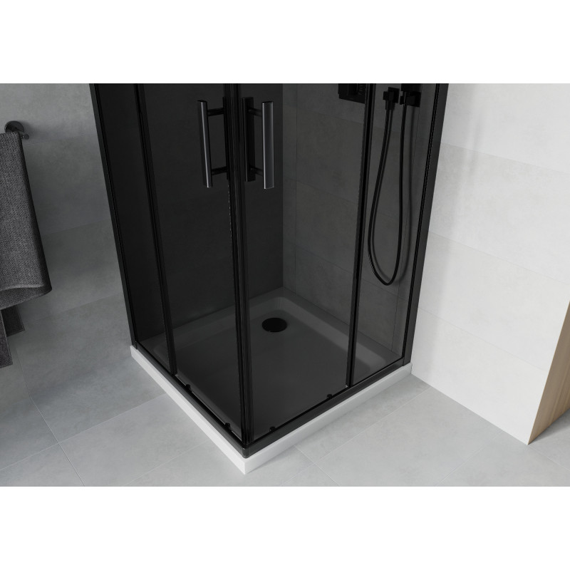 Mexen Rio čtvercová sprchová kabina 90 x 90 cm, grafitová, černá + vanička Flat, bílá - 860-090-090-70-40-4010B