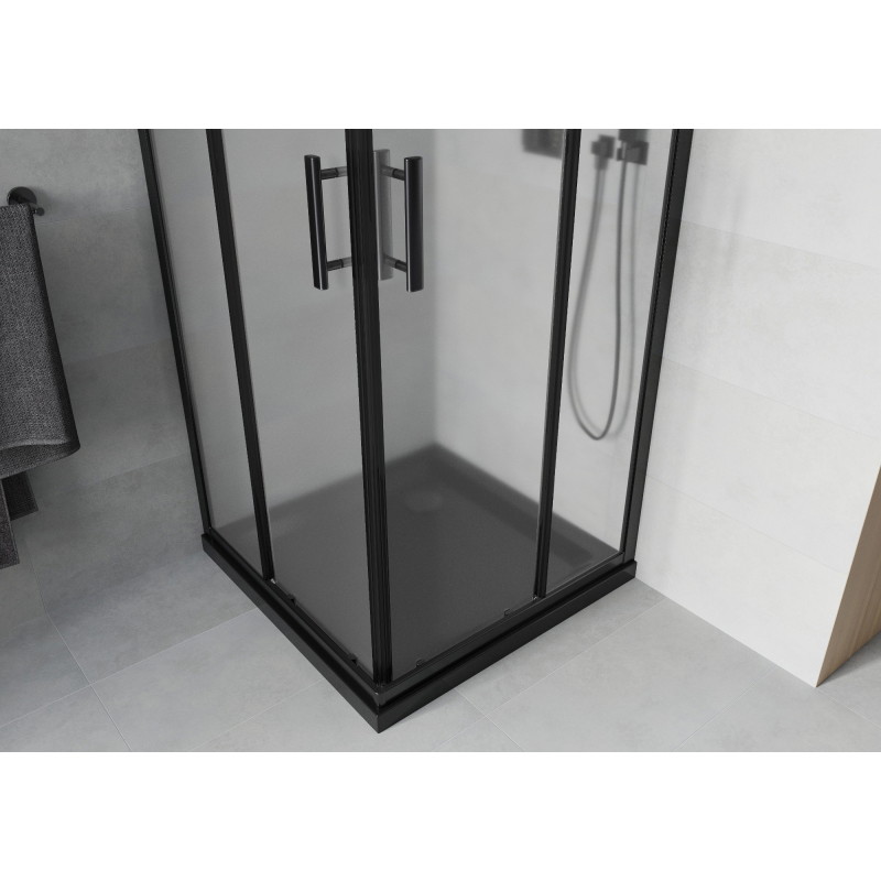 Mexen Rio čtvercová sprchová kabina 90 x 90 cm, mléčné sklo, černá + vanička Flat, černá - 860-090-090-70-30-4070B