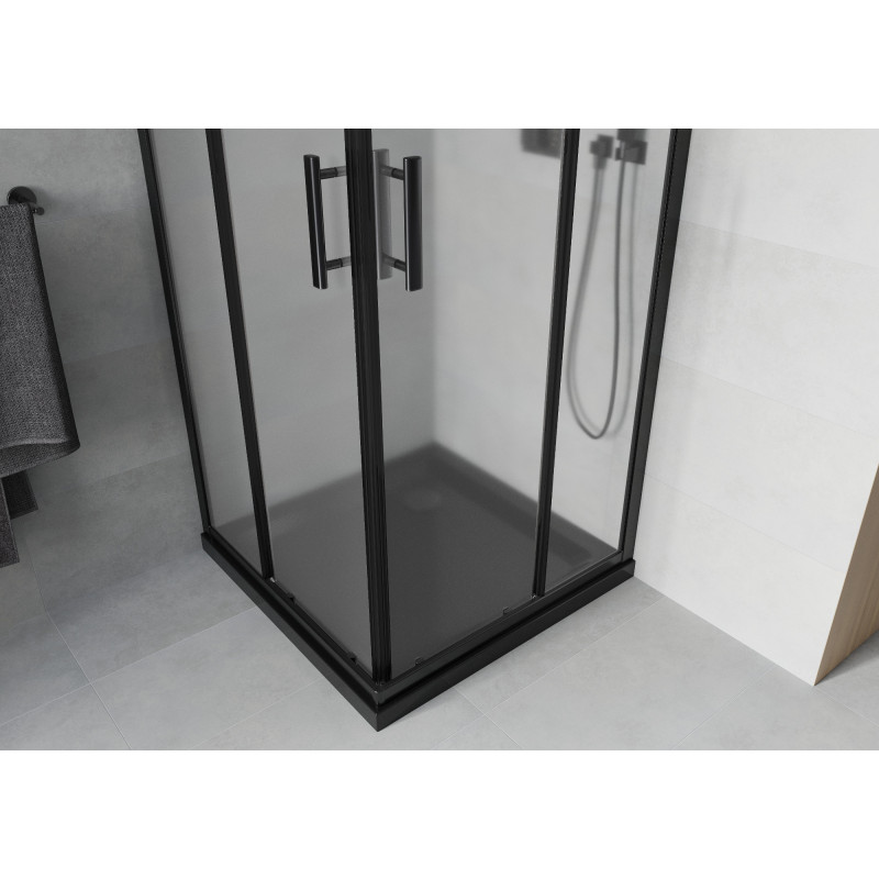 Mexen Rio čtvercová sprchová kabina 90 x 90 cm, mražené sklo, černá + Flat vanička, černá - 860-090-090-70-30-4070B