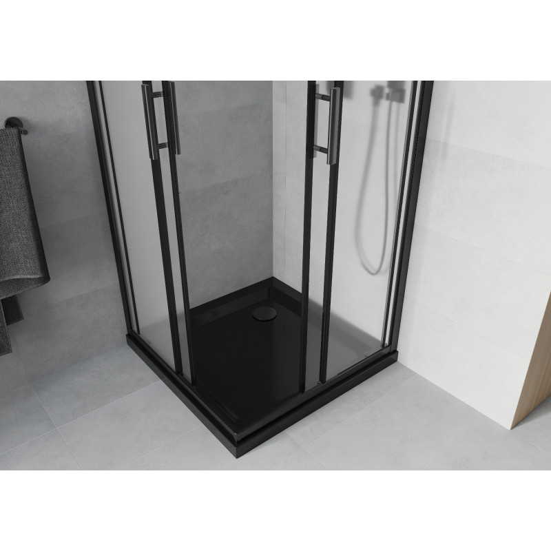 Mexen Rio čtvercová sprchová kabina 90 x 90 cm, mražené sklo, černá + Flat vanička, černá - 860-090-090-70-30-4070B