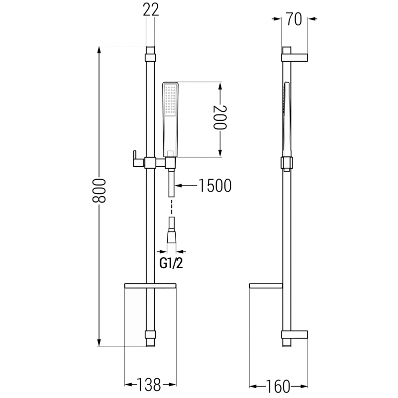 Mexen DQ72 posuvná sprchová souprava, černá - 785724581-70