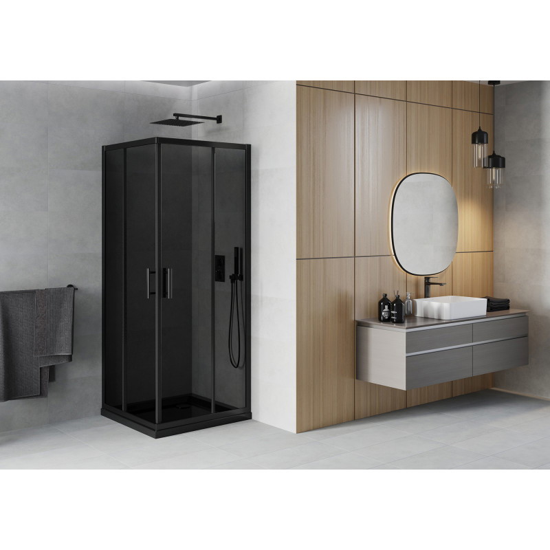 Mexen Rio čtvercový sprchový kout 80 x 80 cm, grafit, černý + sprchová vanička Flat, černá - 860-080-080-70-40-4070B