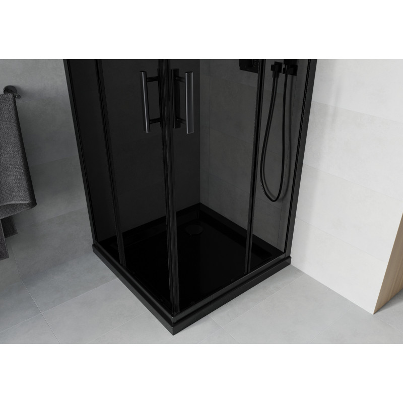 Mexen Rio čtvercový sprchový kout 80 x 80 cm, grafit, černý + sprchová vanička Flat, černá - 860-080-080-70-40-4070B