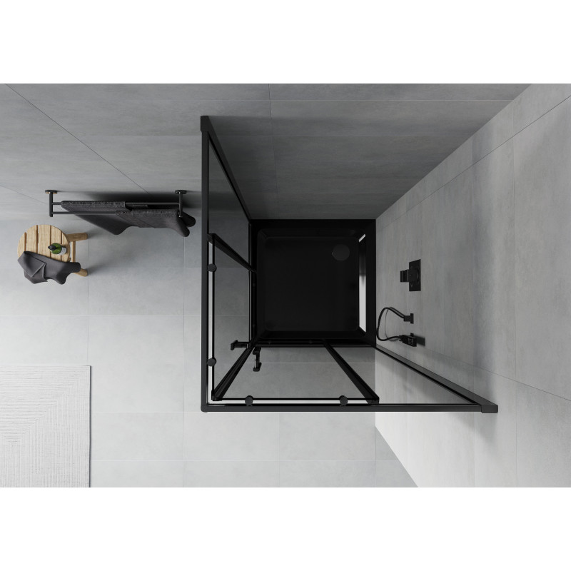 Mexen Rio čtvercový sprchový kout 80 x 80 cm, grafit, černý + sprchová vanička Flat, černá - 860-080-080-70-40-4070B