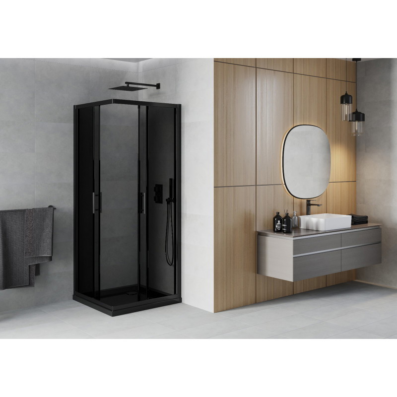 Mexen Rio čtvercový sprchový kout 80 x 80 cm, grafit, černý + sprchová vanička Flat, černá - 860-080-080-70-40-4070B