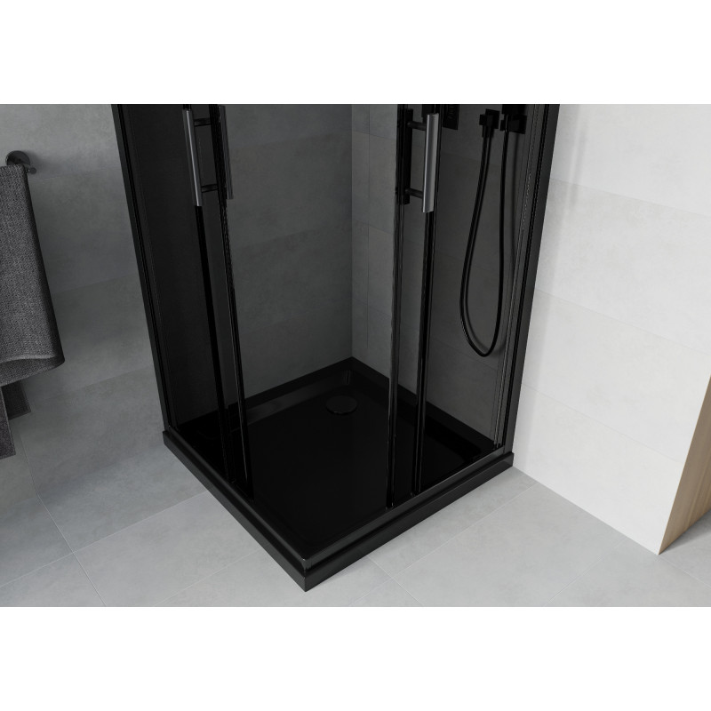 Mexen Rio čtvercový sprchový kout 80 x 80 cm, grafit, černý + sprchová vanička Flat, černá - 860-080-080-70-40-4070B