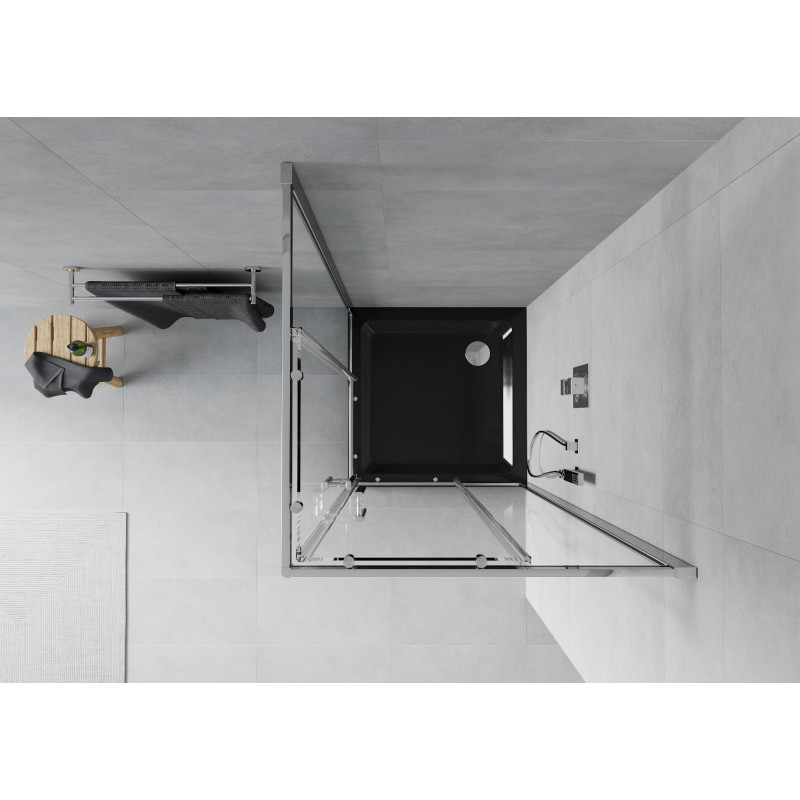 Mexen Rio čtvercový sprchový kout 70 x 70 cm, transparentní, chrom + brodzik Flat, černý - 860-070-070-01-00-4070