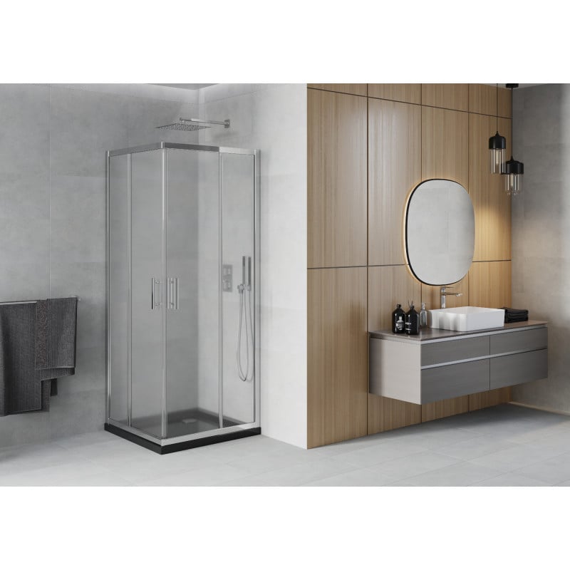 Mexen Rio čtvercová sprchová kabina 70 x 70 cm, matné sklo, chrom + vanička Flat, černý - 860-070-070-01-30-4070