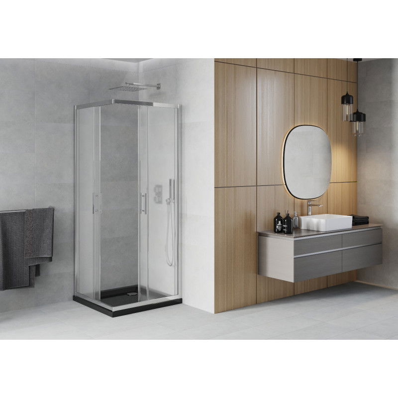 Mexen Rio čtvercová sprchová kabina 70 x 70 cm, matné sklo, chrom + vanička Flat, černý - 860-070-070-01-30-4070