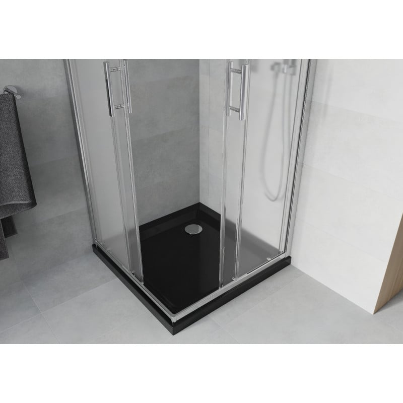 Mexen Rio čtvercová sprchová kabina 70 x 70 cm, matné sklo, chrom + vanička Flat, černý - 860-070-070-01-30-4070